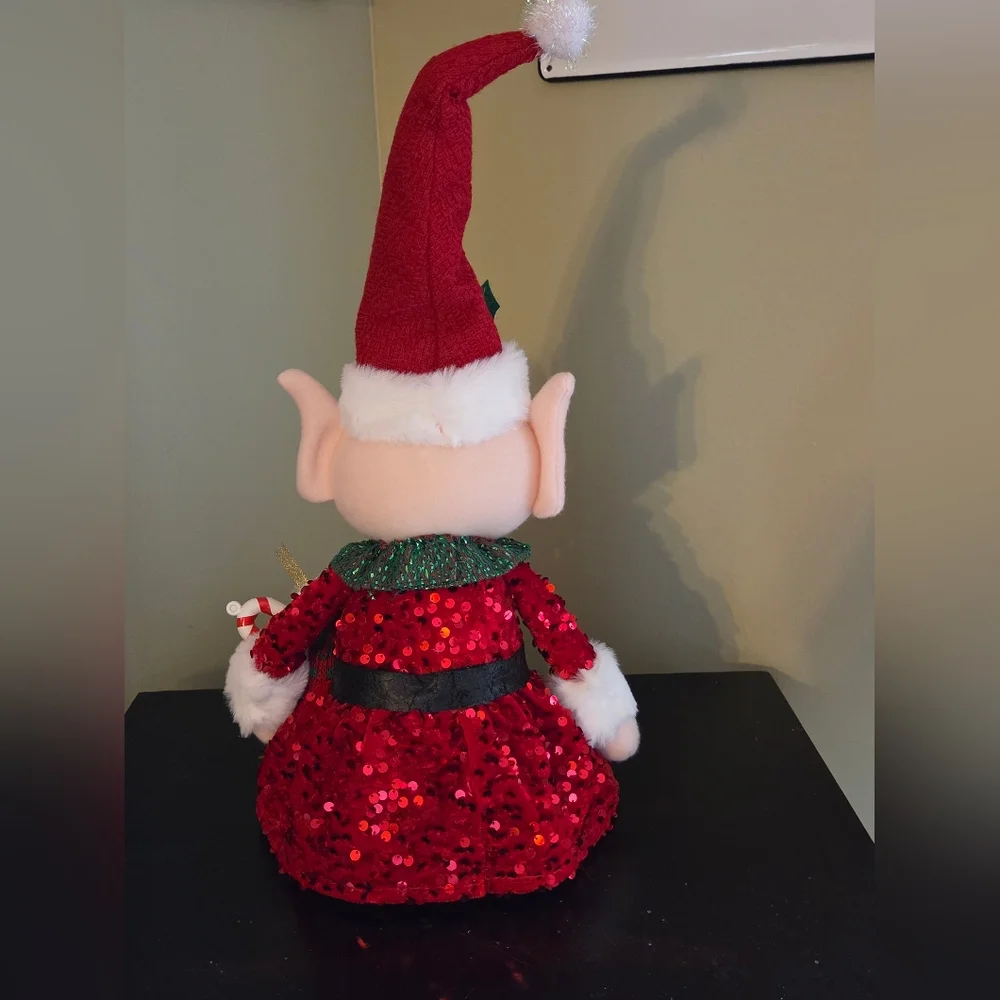 Jolly Girl Elf Plush Shelf Sitter Red Sequin Dress Candy Canes 23